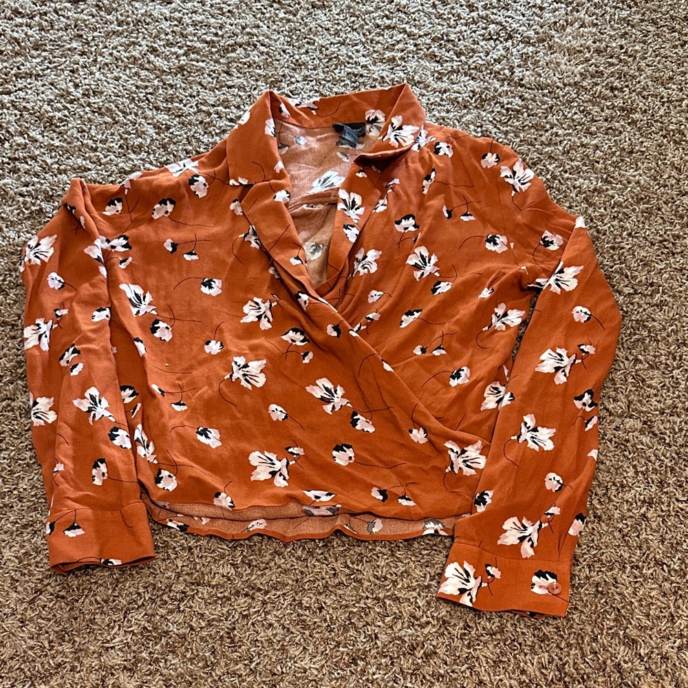 Free Press Orange Floral Blouse